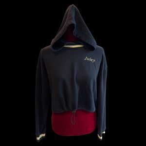 JUICY COUTURE WOMEN BLACK 
CROPPED PULLOVER WITH HOODIE